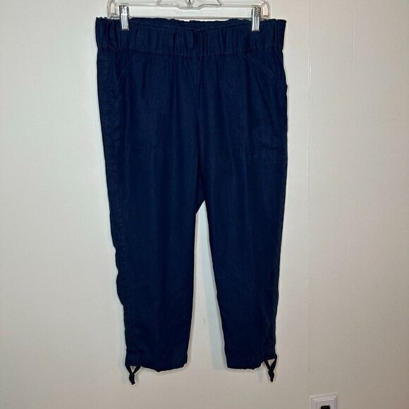 J. Jill Pure Jill Linen Drawstring Crop Pants Navy Blue Medium Petite - Picture 1 of 6